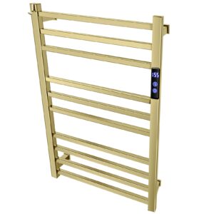 TWCC Towel Warmer Rack for Bathroom with Timer/Fahrenheit Temperature Control Wall Mounted Electric Heated 10 Bar Rail Plug-in or Hardwired Keep Bath Shower Towel Warming (Brushed Gold)