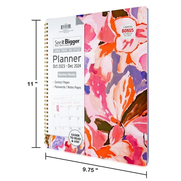 PlanAhead See IT Bigger April 2024 - June 2025 Monthly/Weekly Large Planner 8.5" x 11"and SUHEYLA Twin Fluresten Pen