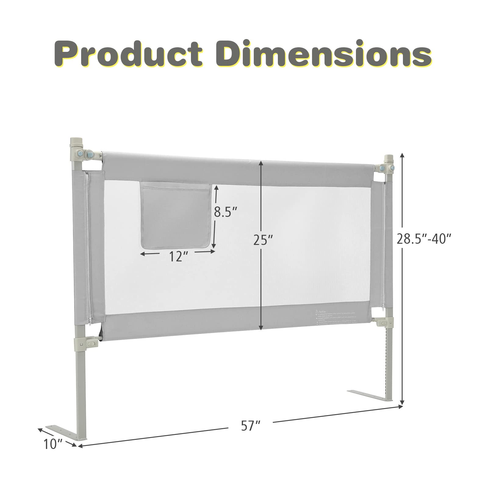 BABY JOY Bed Rail for Toddlers, 57’’ Extra Long, Height Adjustable & Foldable Baby Bed Rail Guard w/Storage Pocket & Double Safety Child Lock for Kids Twin Double Full Size Queen King Mattress (Gray)