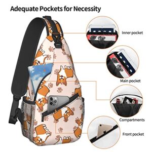 wzialfpo Cartoon Corgi Sling Bag Rope Crossbody Shoulder Bags Fashion Chest Daypack For Men Women Hiking Travel Runner Biking Climbing