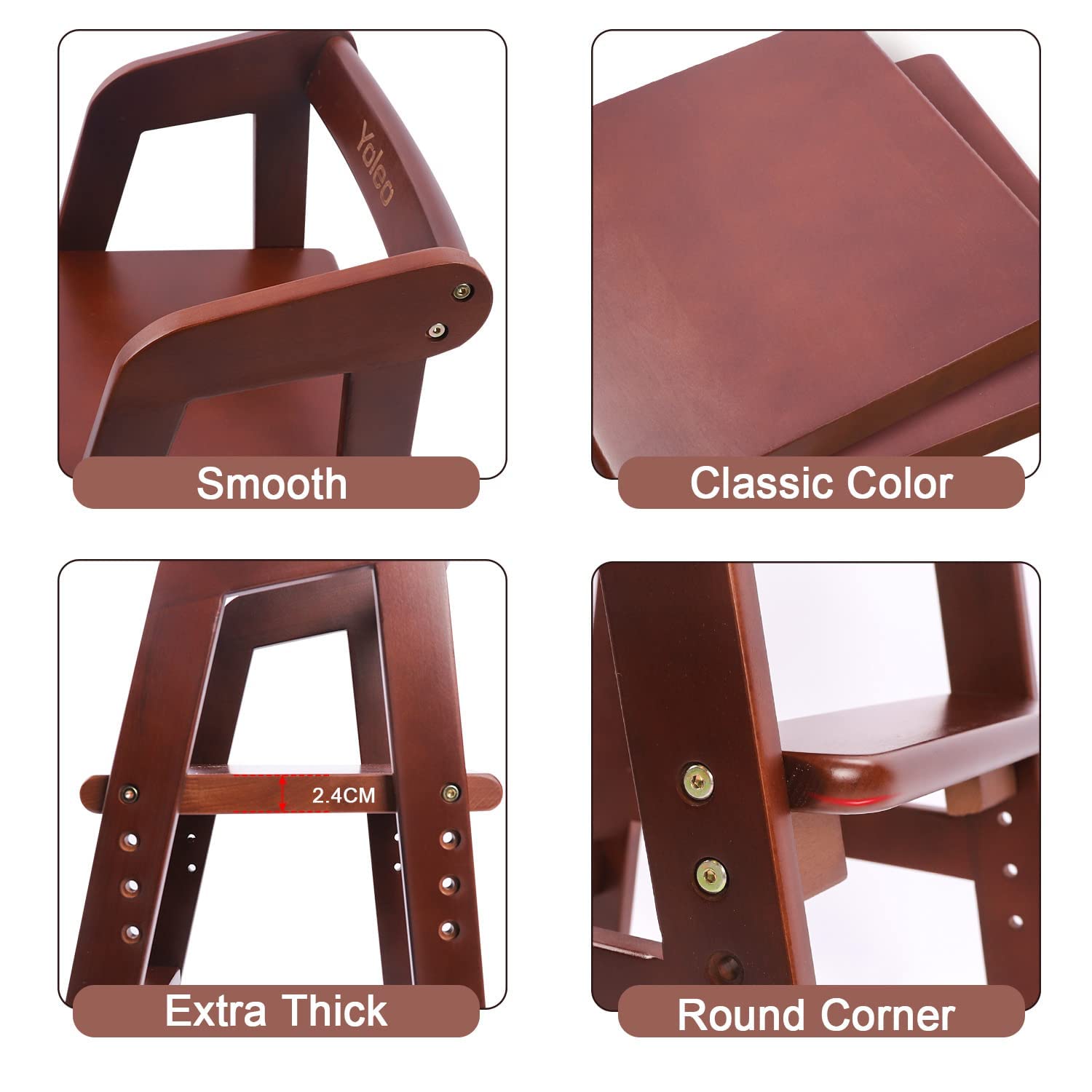 Yoleo Wooden High Chair for Toddlers to Teens, Adjustable Dining Feeding Chair with Steps Grows with Child, Max 60kg (Nut-Brown)