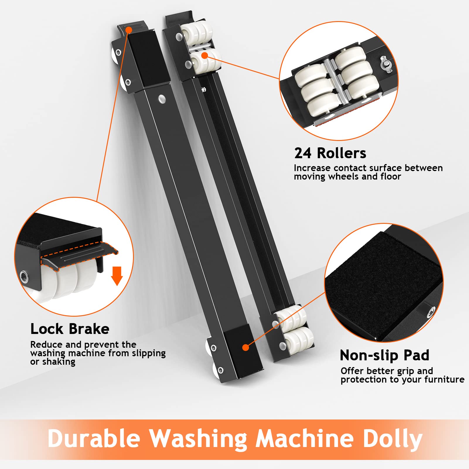 Ronlap Furniture Washing Machine Dolly, Extendable Appliance Rollers Refrigerator Heavy Duty, Washing Machine Stand Wheels Fridge Appliance Dolly Movers Mobile Washer and Dryer Moving Base, Black