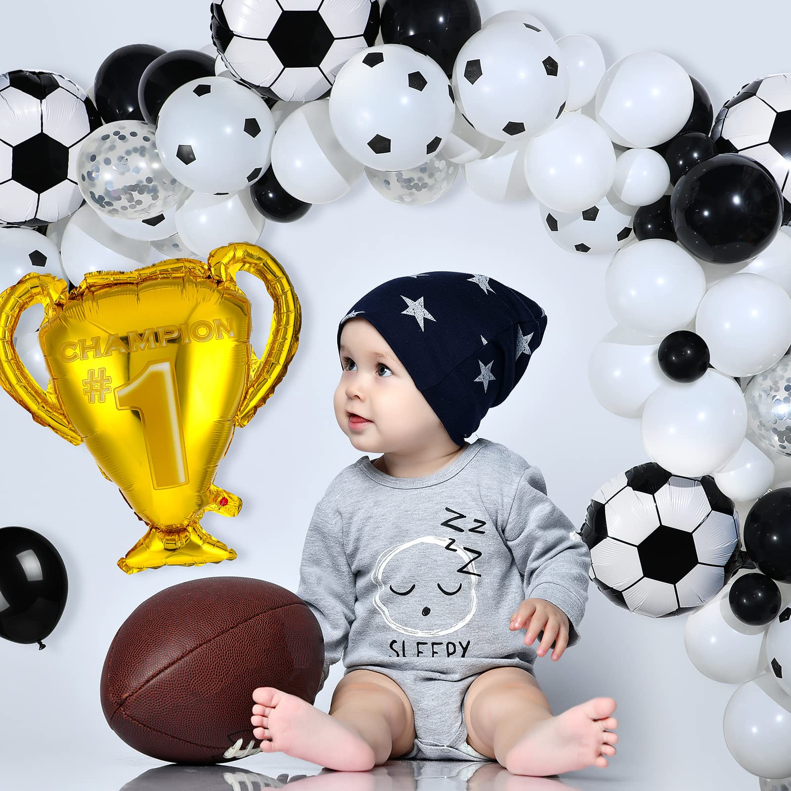 Soccer Party Balloon Arch Kit Soccer Balloon Party Decor Include Soccer Championship Trophy Foil Balloon White Black Latex Balloons for Birthday Soccer Sports Themed Party Supplies