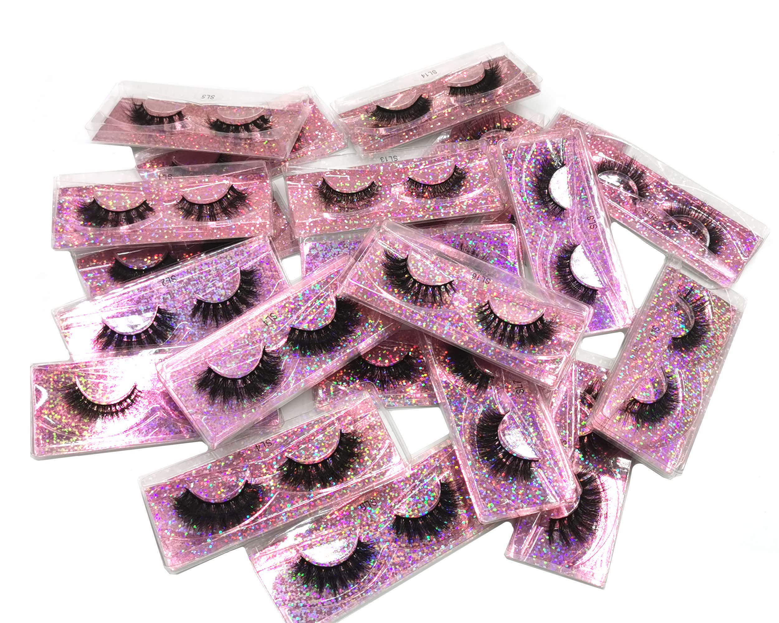 Ellazzle 10 Pairs Faux Mink Eyelashes Wholesale Lashes Pack, Lashes Natural Look 16mm-20mm False Eyelashes Pink