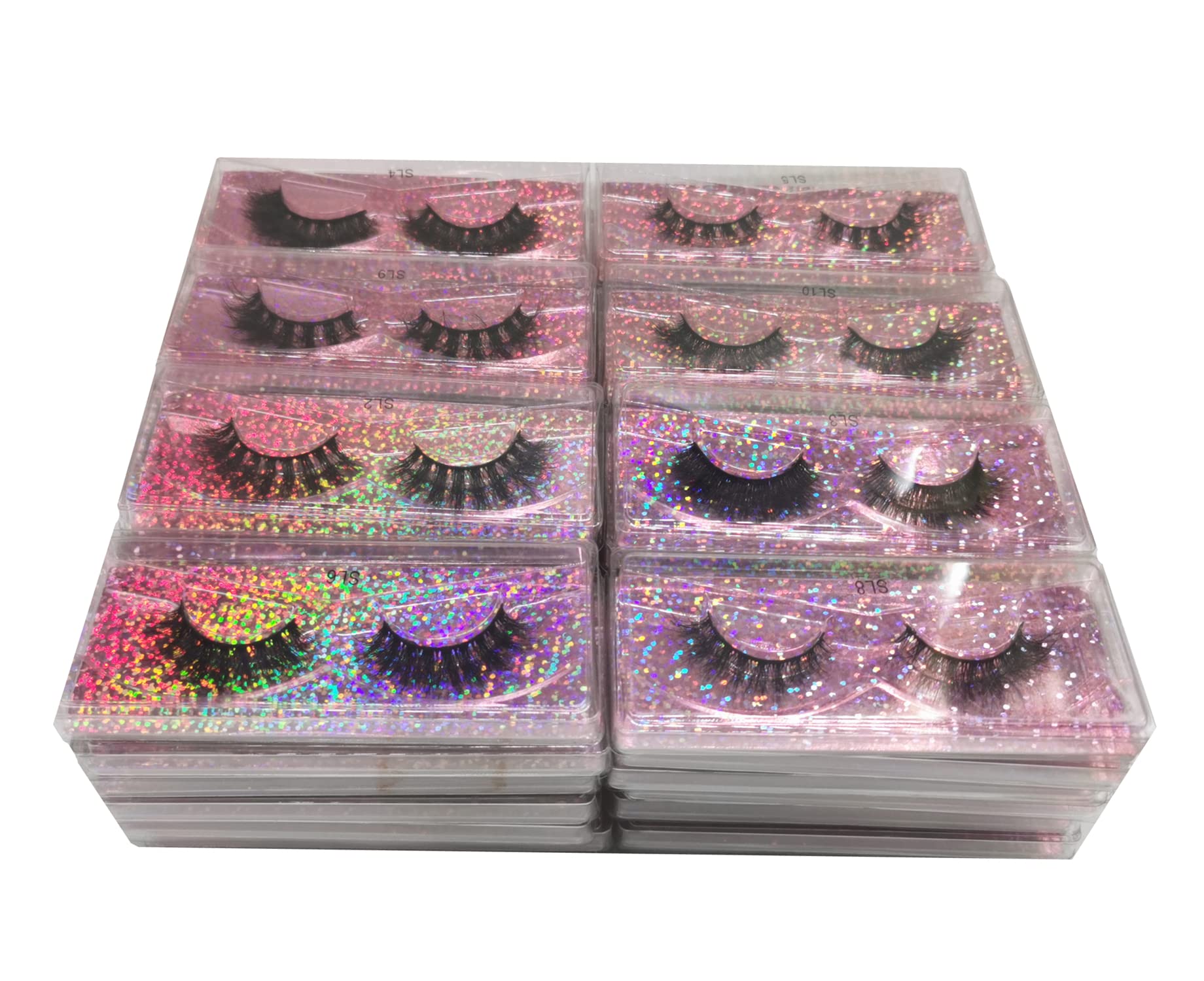 Ellazzle 10 Pairs Faux Mink Eyelashes Wholesale Lashes Pack, Lashes Natural Look 16mm-20mm False Eyelashes Pink