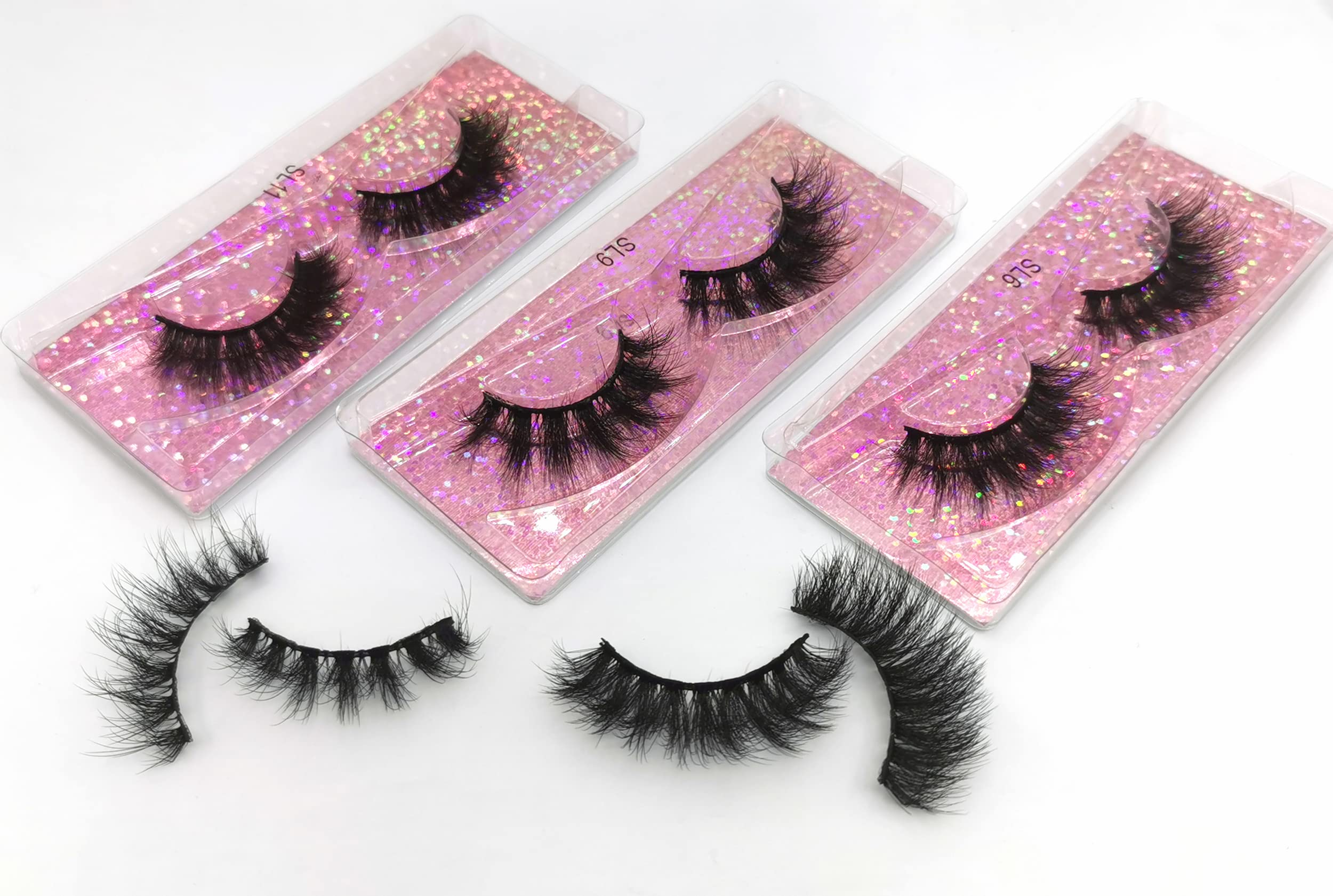 Ellazzle 10 Pairs Faux Mink Eyelashes Wholesale Lashes Pack, Lashes Natural Look 16mm-20mm False Eyelashes Pink