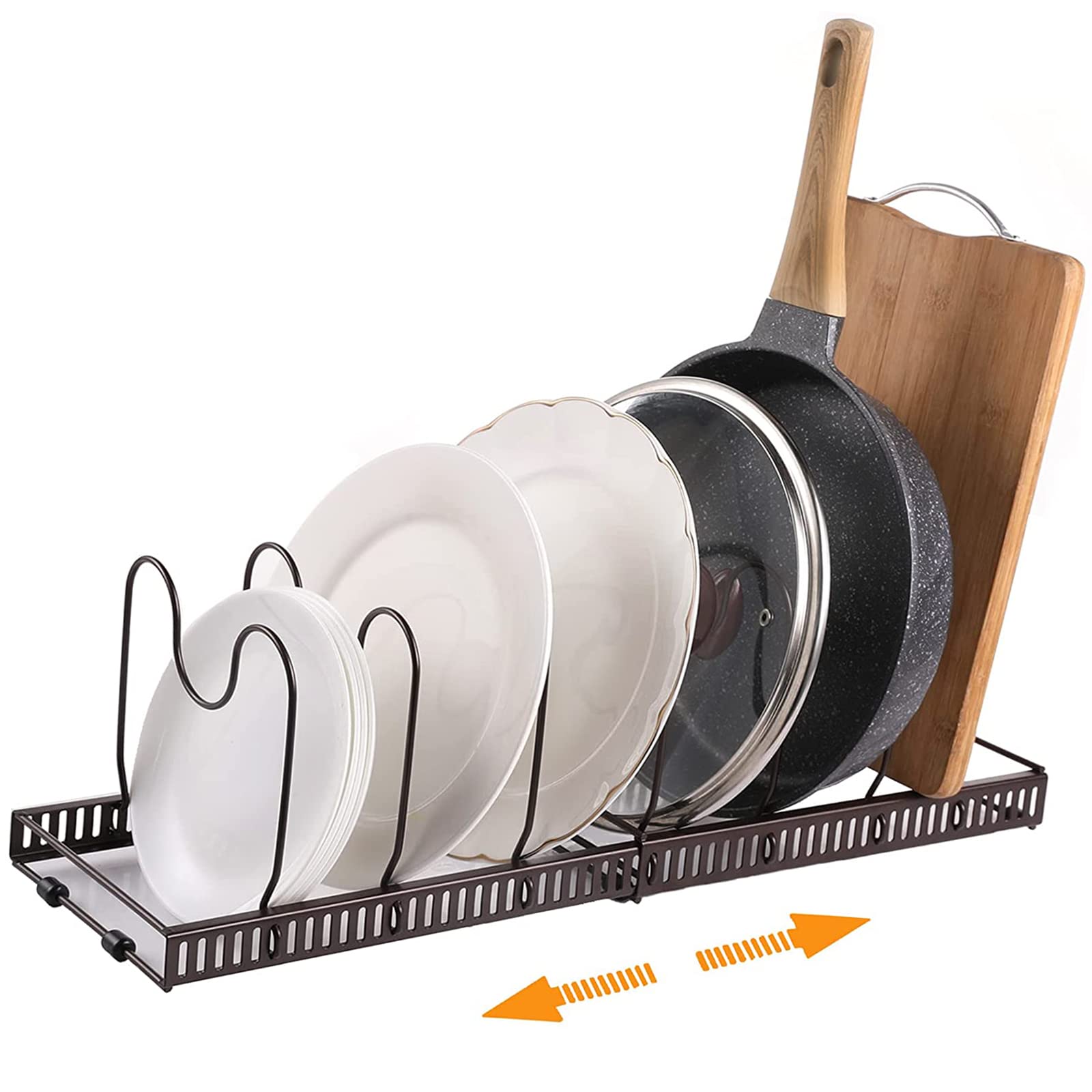 HAYAN Pot Rack Organizer Expandable Pan Holder for Cabinet, Adjustable Dividers, Pot Lid Organizer for Kitchen Counter and Cabinet (7 Compartments)