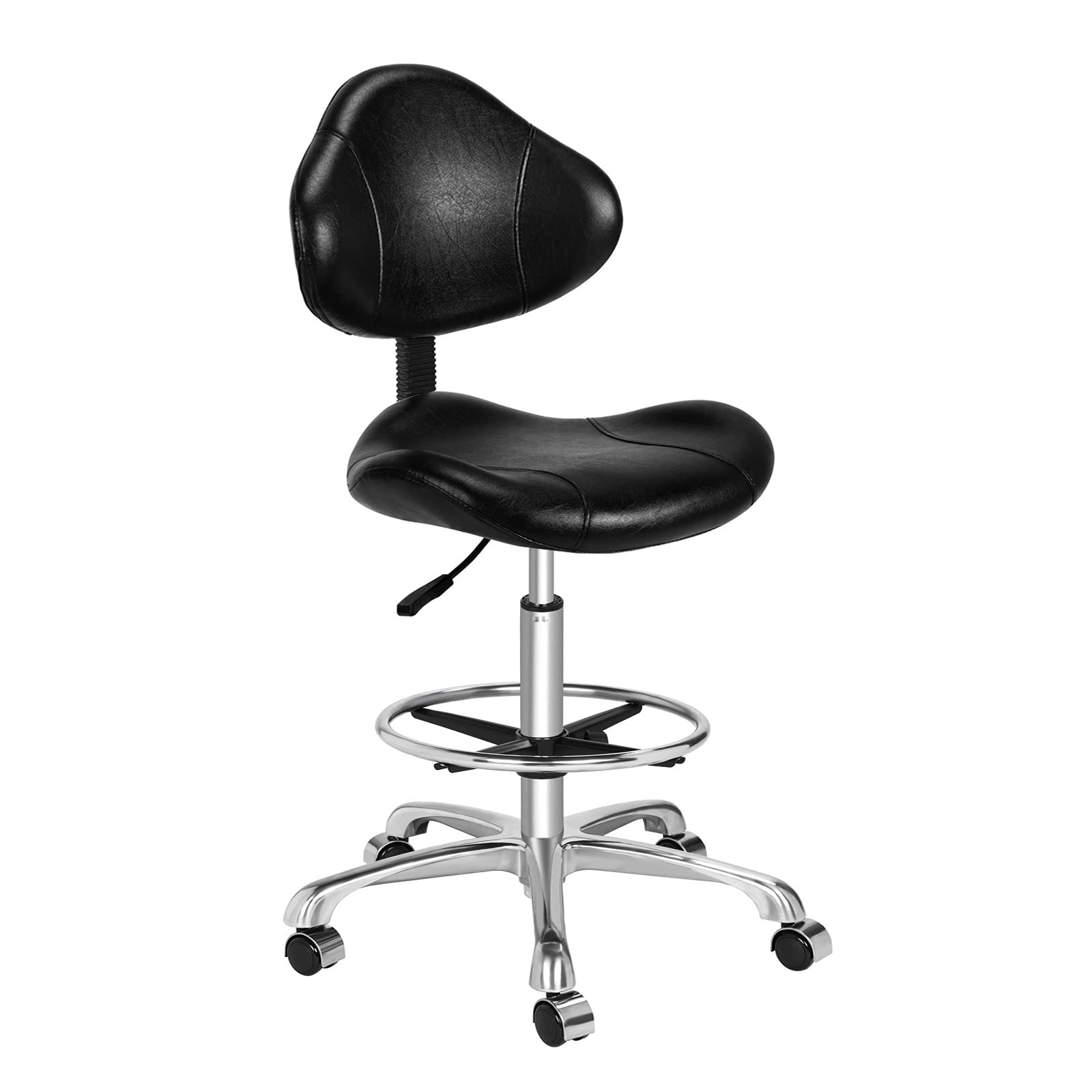 Kaleurrier Ergonomic Drafting Chair with Back Support,Multi-Functional Height Adjustable Swivel Rolling Stool,Multi-Purpose Home Office Desk Chair (White)