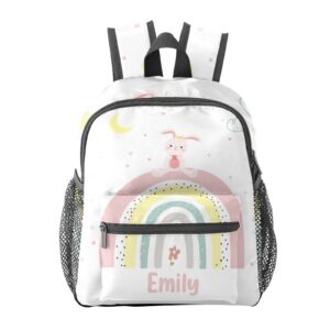 grandkli rainbow rabbit personalized kids toddler backpack for boys girls ,custom mini school backpack bags kindergarten, 10''(l) x 4''(w) x 12''(h)