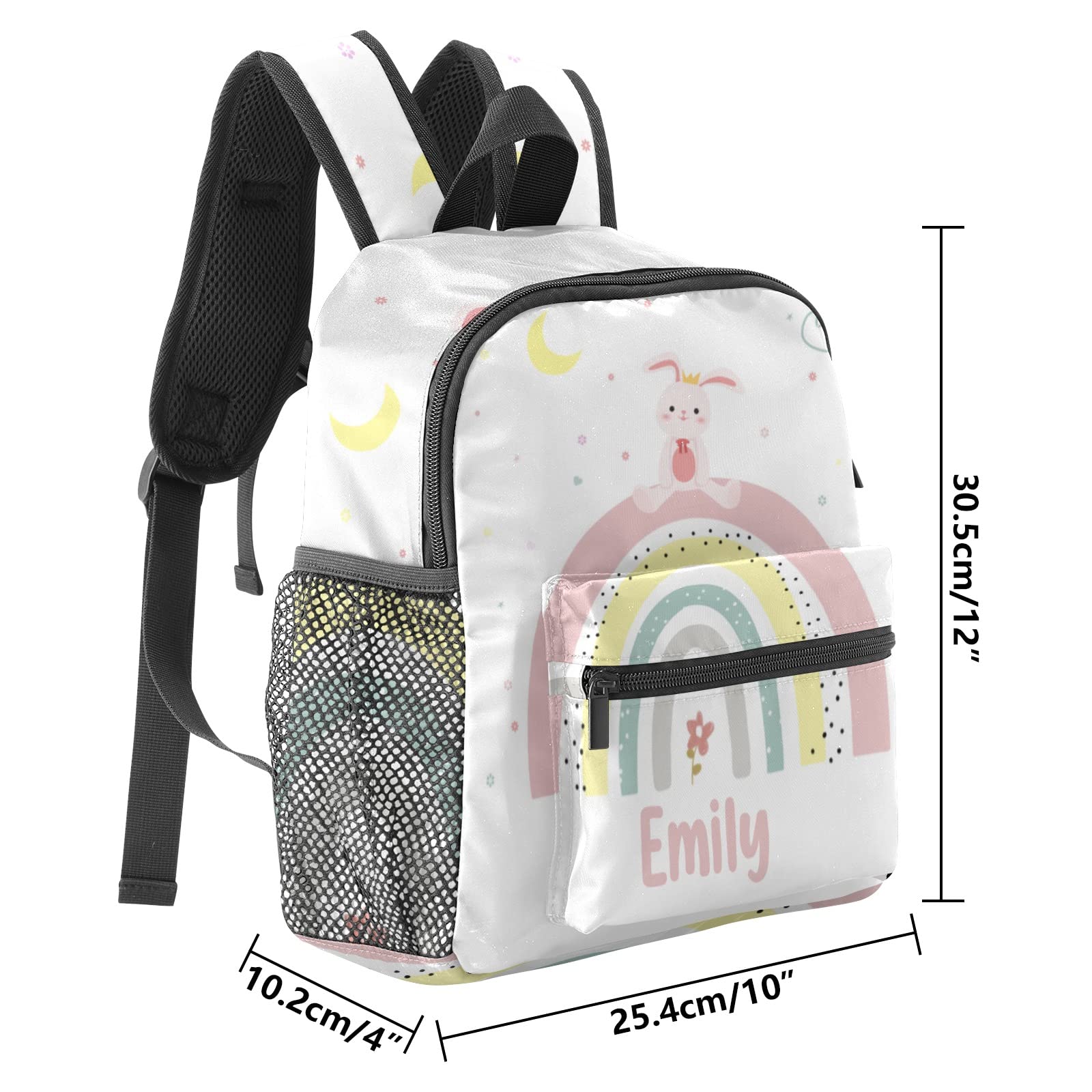Grandkli Rainbow Rabbit Personalized Kids Toddler Backpack for Boys Girls ,Custom Mini School Backpack Bags Kindergarten, 10''(L) x 4''(W) x 12''(H)