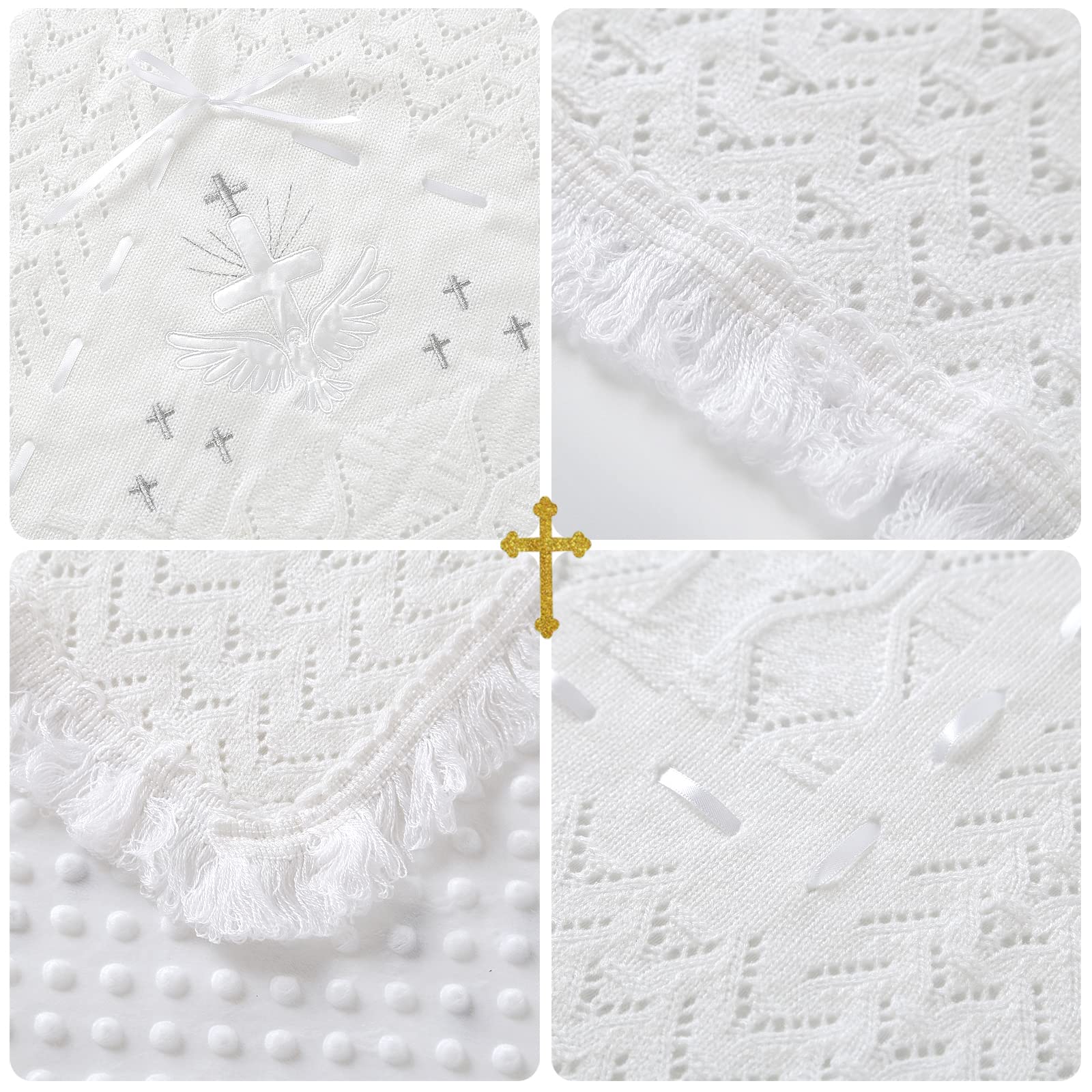 Booulfi Baby Christening Blanket Newborn Unisex Baptism White Baby Blanket Shawl Knitted Baptism Blankets for Babies