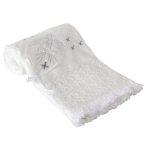 Booulfi Baby Christening Blanket Newborn Unisex Baptism White Baby Blanket Shawl Knitted Baptism Blankets for Babies