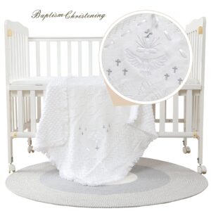 Booulfi Baby Christening Blanket Newborn Unisex Baptism White Baby Blanket Shawl Knitted Baptism Blankets for Babies