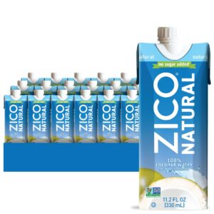zico 100% coconut water, no added sugar, refreshingly delicious, hydration with electrolytes, 11.2 fl oz (pack of 18)