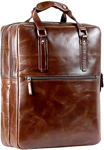 HULSH Leather Backpack For men and women 18 Inch - Full Grain Vintage Leather Laptop Backpack - Camping travel Rucksack Knapsack - Casual Bookbag Daypack with rustic look