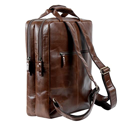 HULSH Leather Backpack For men and women 18 Inch - Full Grain Vintage Leather Laptop Backpack - Camping travel Rucksack Knapsack - Casual Bookbag Daypack with rustic look