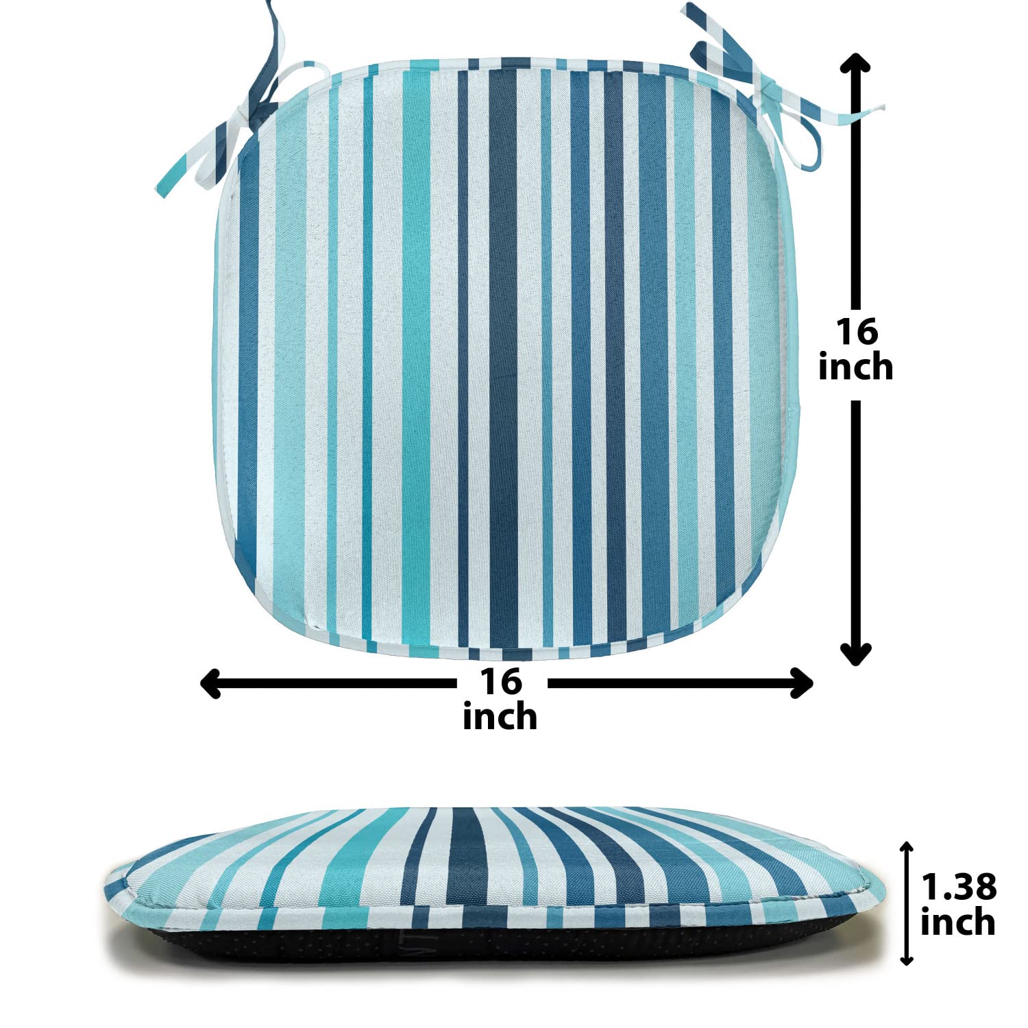Ambesonne Abstract Chair Seating Cushion Set of 4, Vertical Striped Pastel Toned Color Bands Lines Background Nautical Design, Anti-Slip Seat Padding for Kitchen & Patio, 16"x16", Sky and Dark Blue