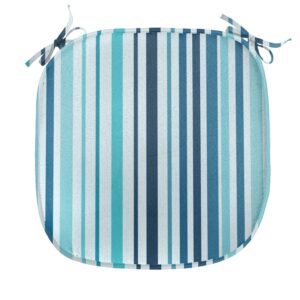 Ambesonne Abstract Chair Seating Cushion Set of 4, Vertical Striped Pastel Toned Color Bands Lines Background Nautical Design, Anti-Slip Seat Padding for Kitchen & Patio, 16"x16", Sky and Dark Blue