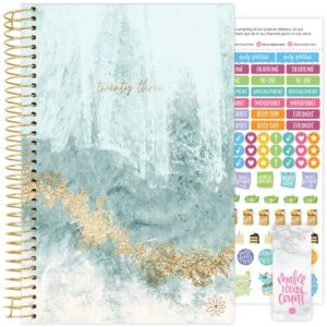 bloom daily planners 2023 calendar year day planner (january 2023 - december 2023) - 5.5” x 8.25” - weekly/monthly agenda organizer book with stickers & bookmark - crystal blue