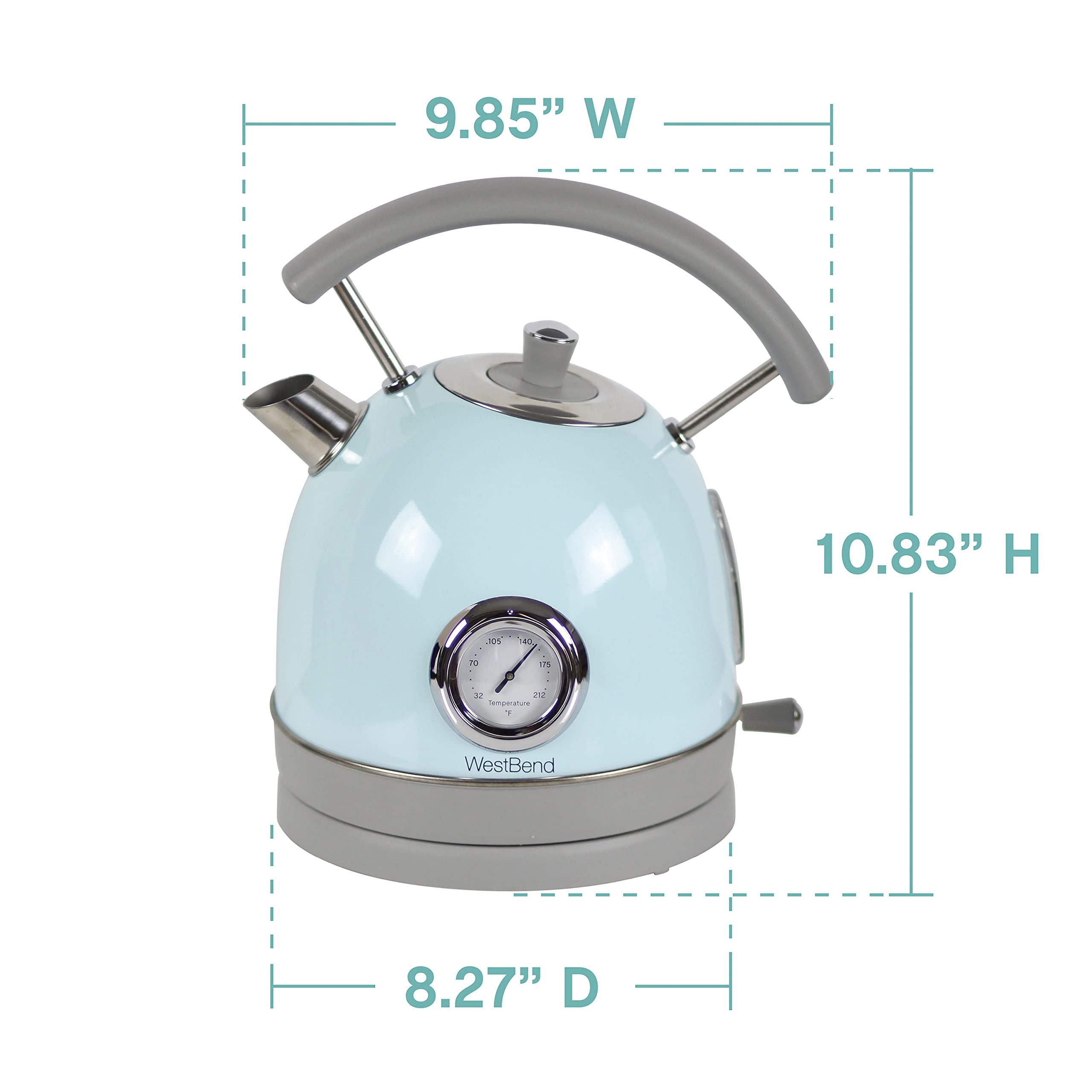 West Bend Electric Kettle Retro-Styled Stainless Steel 1500 Watts with Auto-Shutoff & Boil-Dry Protection, 1.7-Liter, Blue