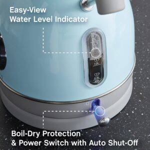 West Bend Electric Kettle Retro-Styled Stainless Steel 1500 Watts with Auto-Shutoff & Boil-Dry Protection, 1.7-Liter, Blue