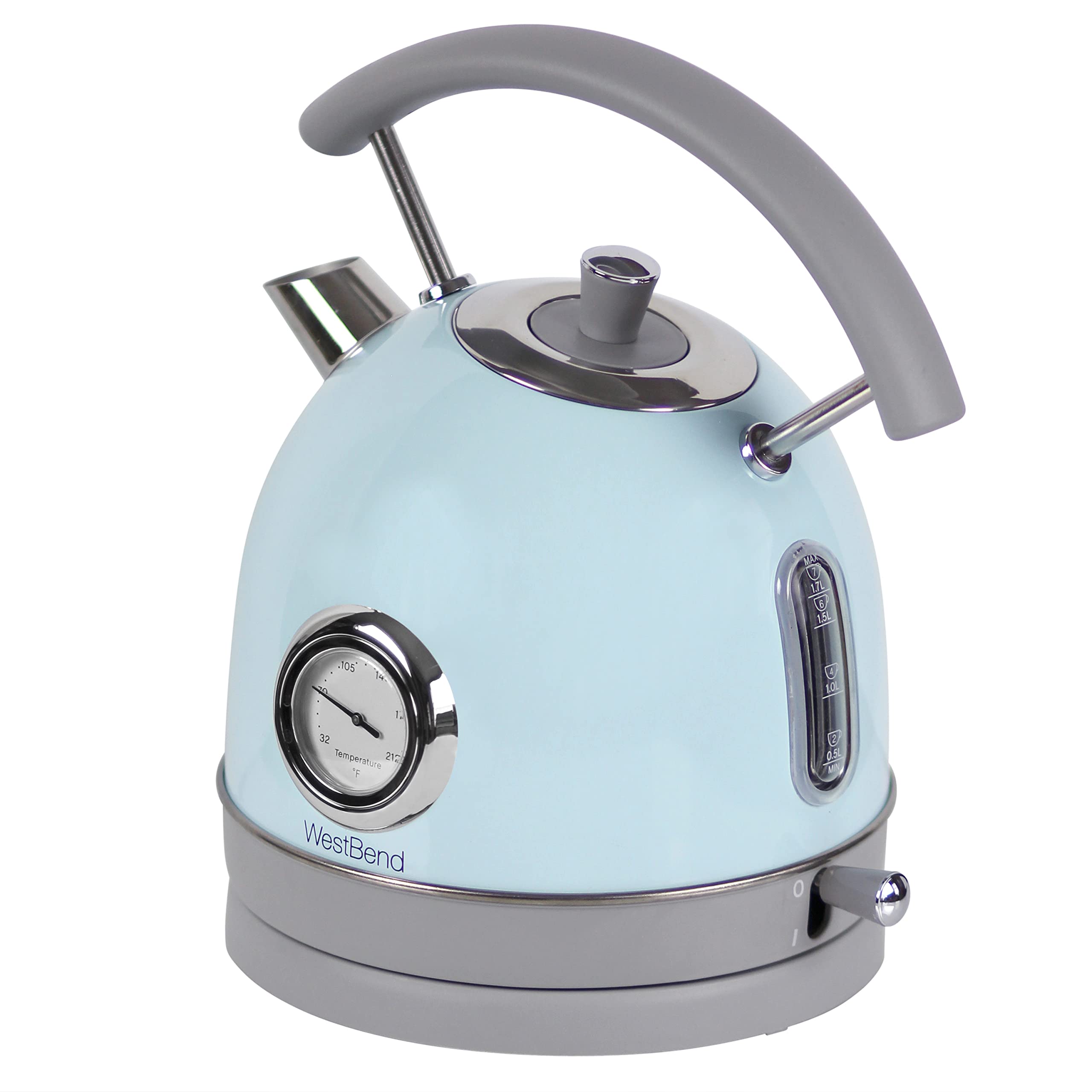 West Bend Electric Kettle Retro-Styled Stainless Steel 1500 Watts with Auto-Shutoff & Boil-Dry Protection, 1.7-Liter, Blue