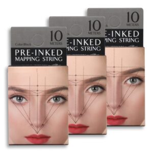 3 packs pre inked string microblading premium eyebrow mapping strings for eyebrow design (black color)