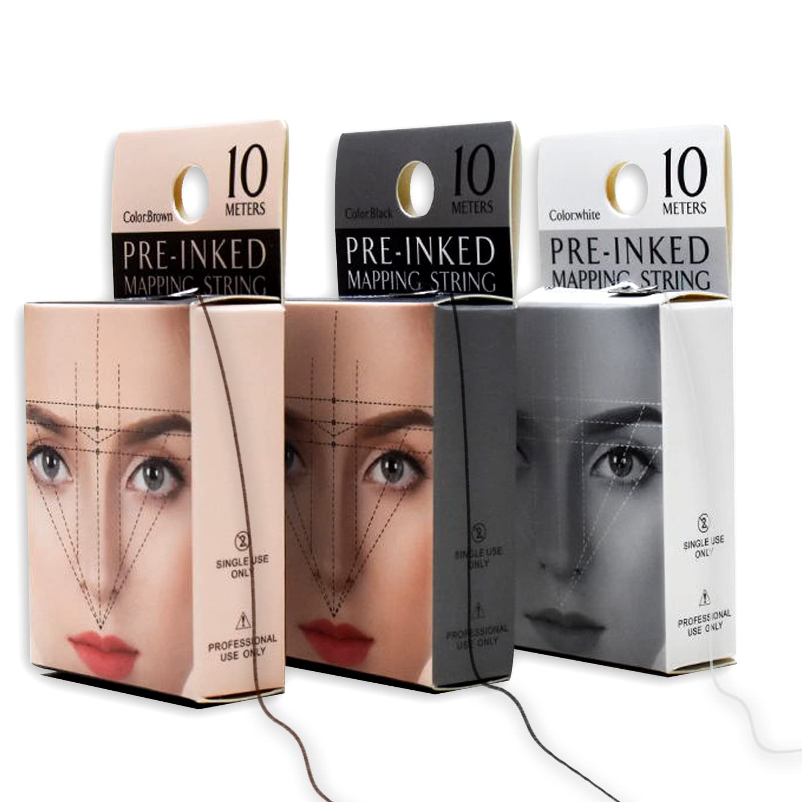 3 Packs Pre Inked String Microblading Premium Eyebrow Mapping Strings for Eyebrow Design (Black Color)