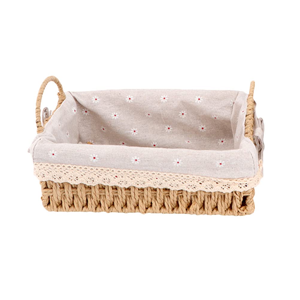 1pc Bedside Basket Snack Container Office Desk Decor Desk Tray Woven Baskets Fruits Basket Seagrass Baskets Wicker Basket Makeup Pallet Bread Container Food Fabric with Handle
