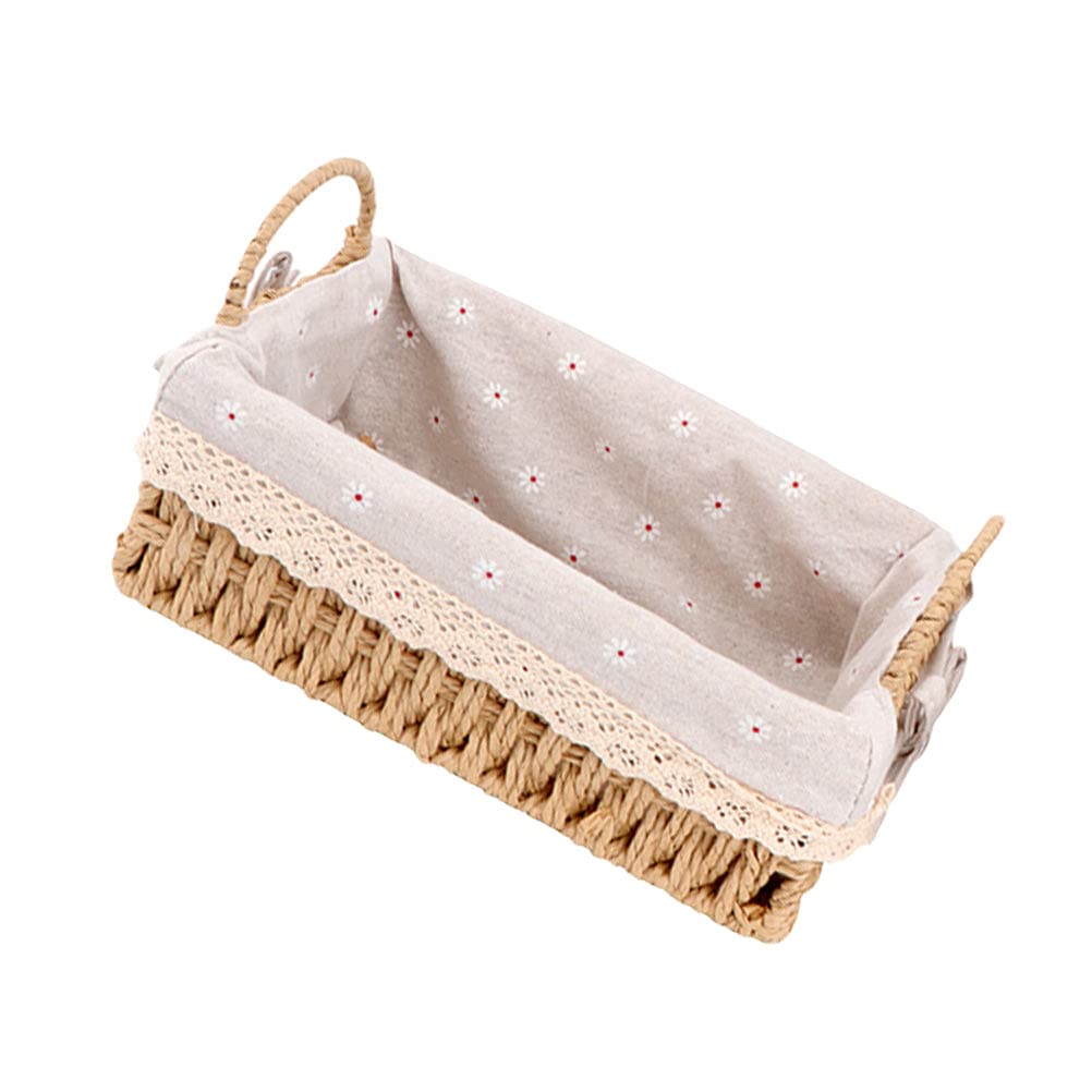 1pc Bedside Basket Snack Container Office Desk Decor Desk Tray Woven Baskets Fruits Basket Seagrass Baskets Wicker Basket Makeup Pallet Bread Container Food Fabric with Handle