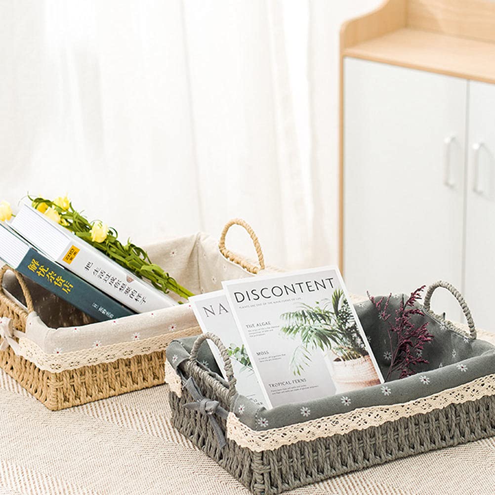 1pc Bedside Basket Snack Container Office Desk Decor Desk Tray Woven Baskets Fruits Basket Seagrass Baskets Wicker Basket Makeup Pallet Bread Container Food Fabric with Handle