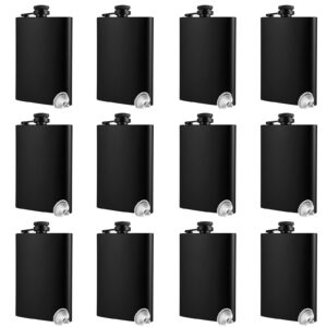 hip flasks for liquor for men 8 oz 12 bulk with funnel set black matte metal stainless steel for drinking whiskey alcohol groomsmen (black matte cap)