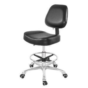 drafting chair tall office stool with wheels,heavy duty shop stool chair for studio,workshop,office, home office (black, classic with footrest)