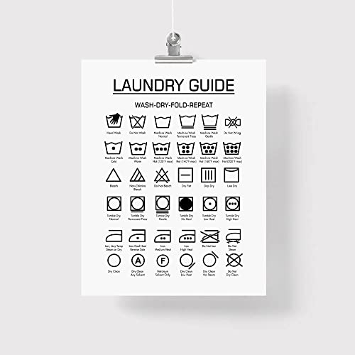 Laundry Wash Symbols Print Wall Art Laundry Symbols Guide Sign Art Farmhouse Wood Laundry Room Decor Wall Art Frame NOT INCLUDED (8X10inches)