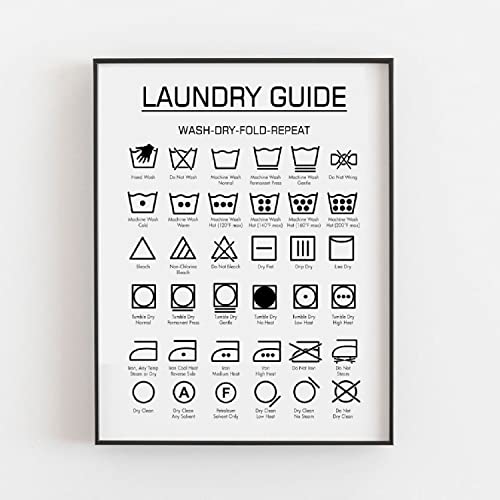 Laundry Wash Symbols Print Wall Art Laundry Symbols Guide Sign Art Farmhouse Wood Laundry Room Decor Wall Art Frame NOT INCLUDED (8X10inches)