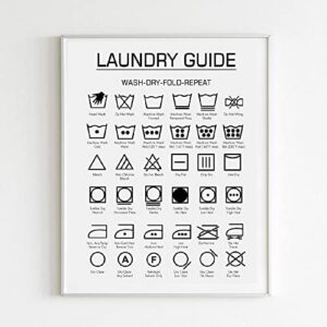 Laundry Wash Symbols Print Wall Art Laundry Symbols Guide Sign Art Farmhouse Wood Laundry Room Decor Wall Art Frame NOT INCLUDED (8X10inches)