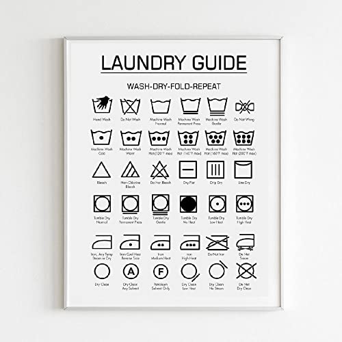 Laundry Wash Symbols Print Wall Art Laundry Symbols Guide Sign Art Farmhouse Wood Laundry Room Decor Wall Art Frame NOT INCLUDED (8X10inches)