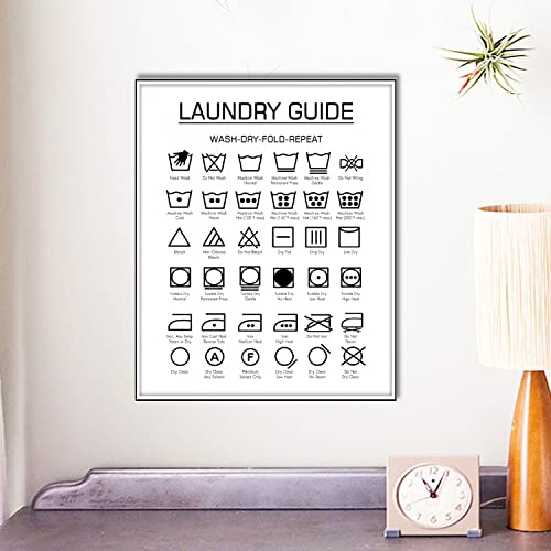 Laundry Wash Symbols Print Wall Art Laundry Symbols Guide Sign Art Farmhouse Wood Laundry Room Decor Wall Art Frame NOT INCLUDED (8X10inches)