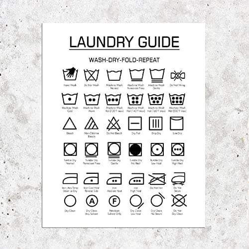 Laundry Wash Symbols Print Wall Art Laundry Symbols Guide Sign Art Farmhouse Wood Laundry Room Decor Wall Art Frame NOT INCLUDED (8X10inches)