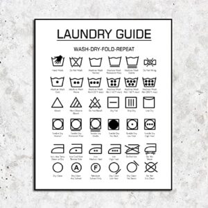 Laundry Wash Symbols Print Wall Art Laundry Symbols Guide Sign Art Farmhouse Wood Laundry Room Decor Wall Art Frame NOT INCLUDED (8X10inches)
