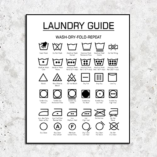 Laundry Wash Symbols Print Wall Art Laundry Symbols Guide Sign Art Farmhouse Wood Laundry Room Decor Wall Art Frame NOT INCLUDED (8X10inches)