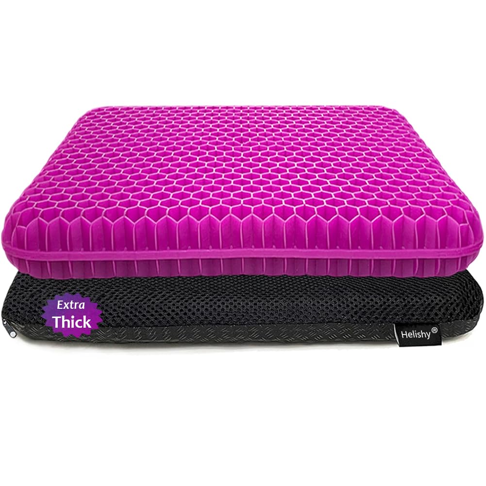 Gel Seat Cushion, Office Seat Cushion Chair Pads for Office Home Car Wheelchair Long Trips - Extra Thick Gel Cushion for Pressure Sores, Tailbone, Back, Sciatica Pain Relief (Extra Thick, Violet)