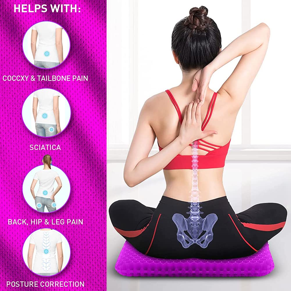 Gel Seat Cushion, Office Seat Cushion Chair Pads for Office Home Car Wheelchair Long Trips - Extra Thick Gel Cushion for Pressure Sores, Tailbone, Back, Sciatica Pain Relief (Extra Thick, Violet)