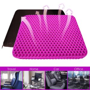 Gel Seat Cushion, Office Seat Cushion Chair Pads for Office Home Car Wheelchair Long Trips - Extra Thick Gel Cushion for Pressure Sores, Tailbone, Back, Sciatica Pain Relief (Extra Thick, Violet)