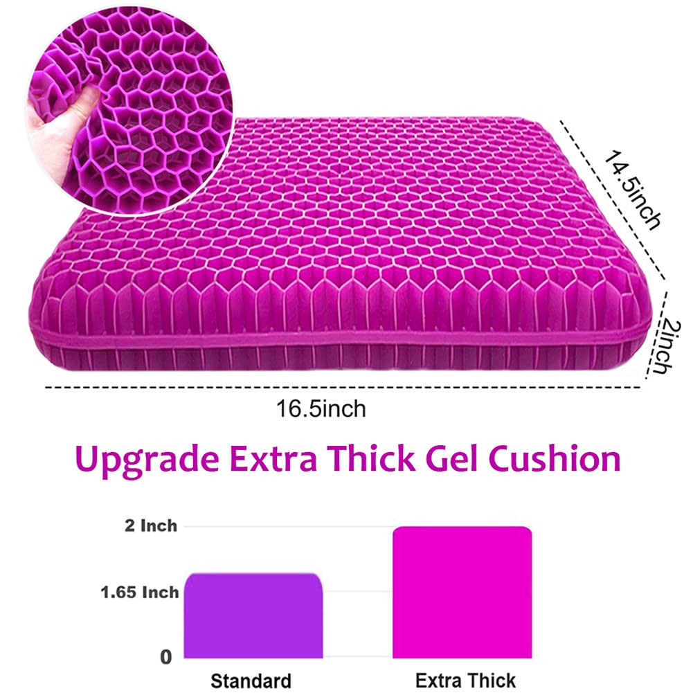 Gel Seat Cushion, Office Seat Cushion Chair Pads for Office Home Car Wheelchair Long Trips - Extra Thick Gel Cushion for Pressure Sores, Tailbone, Back, Sciatica Pain Relief (Extra Thick, Violet)