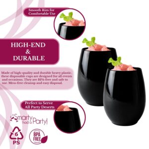 Smarty Had A Party Plastic Wine Tumbler, Wine Glasses 12 oz Stemless Wine Glass, Black Glass Cups, Black Glassware for Wedding, Black Drinking Glasses, 64 pcs (Black Cups)