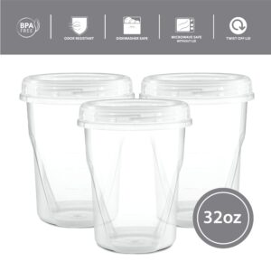 Elegant Disposables (32 Ounce 10 Pack) Clear Twist cap Containers With Screw on Lids Twist Top Food Storage Freezer Containers