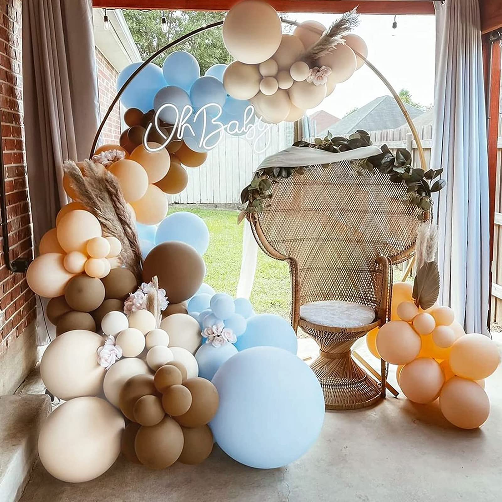 Blue Brown Balloons Teddy Bear Baby Shower Garland Arch Kit Decorations with 147Pcs Blush White Sand Balloon for Jungle Safari Woodland Themed Wild One 1st Birthday Wedding Thanksgiving Boho Party