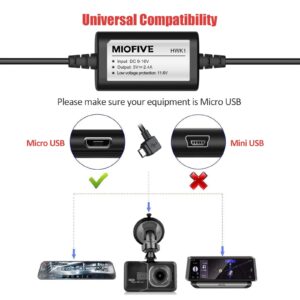 Miofive Dash Cam Hardwire Kit, 11.5ft Micro USB Hard Wire Kit for Dashcam Converts 12V-24V to 5V/2.4A w/Fuse Kit and Installation Tool, Enables Parking Mode, Low Voltage Protection for Dash Cameras