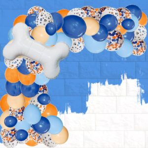 117Pack Theme Party Balloon Garland Kit, Blue and Orange Blush Dog Paw Balloon Arch with Bone Shaped Foil Balloons, Girl Boy Birthday Party Decorations